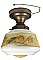 Antique Dark Bronze Ceiling Pan Fixture with Hand-Painted Shade - Circa 1920