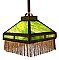 Antique Arts & Crafts Game Room Ceiling Fixture With Green Opalescent Slag Glass with Original Gold Fringe - Circa 1910