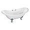 61-Inch Cast Iron Double Slipper Clawfoot Tub with 7-Inch Faucet Drillings, White/Polished Chrome