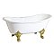 67-Inch Cast Iron Double Slipper Clawfoot Tub with 7-Inch Faucet Drillings, White/Polished Brass