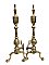 Antique Pair of Solid Brass Colonial Revival Style Fireplace Andirons
