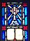 Antique Ecclesiastic Stained Glass Window Sash Circa 1880 - Blue, Red, Yellow - Cross on a Hill