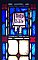 Antique Ecclesiastic Stained Glass Window Sash Circa 1880 - Blue, Red, Yellow - Holy Bible