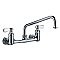 Heavy Duty Wall Mount Utility Faucet with an Extended Swivel Spout and Lever Handles