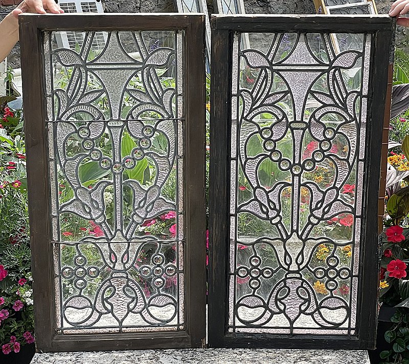 Historic Houseparts, Inc. > Antique Stained Glass > Pair of 17-1/2